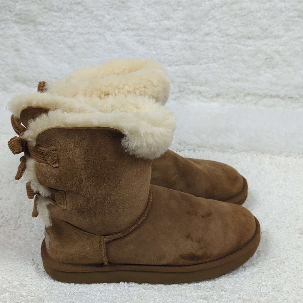 UGG Shearling Ankle Boots Womens 8 Tan Suede Flats Shoes - Picture 5 of 12